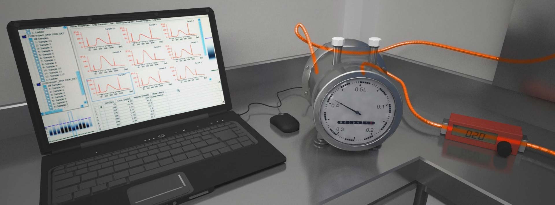 lab instrument connected to diagnostic laptop